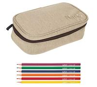 Nitro Set Mäppchen Pencil CASE XL Federmäppchen große Etuibox + 6 Stifte (Almond 090)