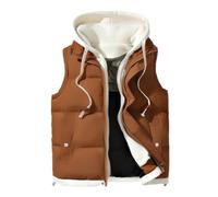 NITRY Basic Weste Herren Slim Fit Verdicken Warm Baumwollweste Herren Casual Komfortabel Mit Kapuze Outdoor Weste Herren Jugend Temperament Trend Weste Herren D-Caramel L