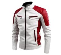 NITRY Jacke Herren Casual Mode Moto Jacke Herren Komfortabel Gutaussehend Kunstlederjacke Herren Jugend Persönlichkeit Trend Übergangsjacke Herren G-White XXL