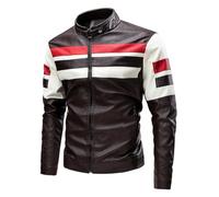 NITRY Jacke Herren Casual Mode Moto Jacke Herren Komfortabel Gutaussehend Kunstlederjacke Herren Jugend Persönlichkeit Trend Übergangsjacke Herren C-Coffee 3XL