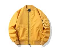 NITRY Jacke Herren Casual Sport Einfarbig Langarm Jacke Herren Komfortabel Warm Outdoorjacke Herren Jugend Mode Trend Bomberjacken Herren C-Yellow XXL