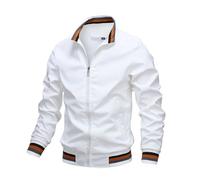 NITRY Jacke Herren Komfortabel Warm Outdoorjacke Herren Jugend Mode Trend Bomberjacken Herren Langarm Jacke Herren Casual Sport Einfarbig Jacke Herren O-White XXL