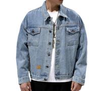 NITRY Jacke Herren Leichte Komfortabel Übergangsjacke Herren Langarm Jacke Herren Jugend Vintage Trend Outdoorjacke Herren Casual Mode All-Match Jeansjacke Herren D-Blue 4XL