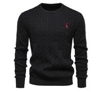 NITRY Sweater Herren Mode Warm Komfortabel Knit Sweater Herren Casual Weich Atmungsaktiv Langarm Sweater Herren Klassisch All-Match Trend Strickwaren Herren H-Black L