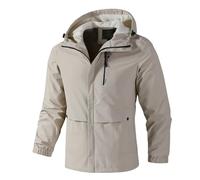 NITRY Übergangsjacke Herren Casual Gutaussehend Mode HoodieJacke Urlaub Camping Sport Outdoorjacke Leichte Persönlichkeit Trend LangarmJacke F-Beige XL
