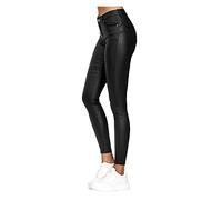 NIULI Damen-Schlaghose In Lederoptik, Bootcut, Ausgestellt, Hoher Bund, Beschichtete Stretchhose, Schmal Geschnitten, Mit Umgeschlagenen Knien, Motorradhose Aus Leder(Noir,XXL)