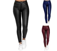 NIULI Damen Wetlook Kunstleder-Hose Leder-Look Glanz Skinny Eleagnt PU Leder Legginghose Skinny Fit Kunstlederhosen Mit Taschen Leggings Lederhose Optik Bis Push Up High Waist(Noir,XL)