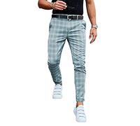 NIULI Karierte Hose for Herren - Schmale Herren-Anzugshose - Stretch-Slim-Fit-Business-Casual-Chinohose(Blue,XL)
