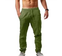 NIULI Lange, Leichte Leinenhose for Herren, Lässige Sommerhose Mit Elastischem Bund Und Kordelzug, for Strandurlaub, Mittelalter, Vintage Und Den Täglichen Gebrauch(Green 2,XL)