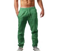 NIULI Lange, Leichte Leinenhose for Herren, Lässige Sommerhose Mit Elastischem Bund Und Kordelzug, for Strandurlaub, Mittelalter, Vintage Und Den Täglichen Gebrauch(Green 1,XL)