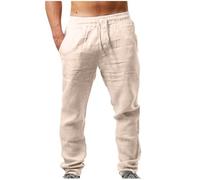 NIULI Leinenhose Herren Einfarbiges Leicht Sommerhose Atmungsaktiv Komfortabel Freizeithose Mit Kordelzug Casual Strandhosen Taschen Outdoorhose Elastischer Sommer Anzug S-5XL(Khaki 2,4XL)