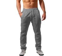 NIULI Leinenhose Herren Einfarbiges Leicht Sommerhose Atmungsaktiv Komfortabel Freizeithose Mit Kordelzug Casual Strandhosen Taschen S-5XL(Grey,S)