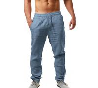 NIULI Leinenhose Herren Einfarbiges Leicht Sommerhose Atmungsaktiv Komfortabel Freizeithose Mit Kordelzug Casual Elastischer Sommer Anzug Herren Comfortable Drape S-5XL(Blue 3,3XL)
