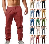 NIULI Leinenhose Herren,Leichte Sommerhose,a Slim Fit Leinenhose Mit Tunnelzug Und Taschen Für Urlaub Strand Yoga Alltag S-5XL(Rouge,XL)