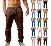 NIULI Leinenhose Herren Leichte Sommerhose Baggy Jogginghose Freizeithose Mit Kordelzug Baumwolle Leinen Strandhosen Elastischer Bund Stoffhose(Brown,M)
