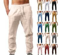 NIULI Leinenhose Herren Leichte Sommerhose Baggy Jogginghose Freizeithose Mit Kordelzug Baumwolle Leinen Strandhosen Elastischer Bund Stoffhose(Khaki 2,5XL)