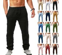 NIULI Leinenhose Herren Leichte Sommerhose Baggy Jogginghose Freizeithose Mit Kordelzug Baumwolle Leinen Strandhosen Elastischer Bund Stoffhose(Noir,3XL)