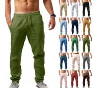NIULI Leinenhose Herren Leichte Sommerhose Baggy Jogginghose Freizeithose Mit Kordelzug Baumwolle Leinen Strandhosen Elastischer Bund Stoffhose Bequeme Hose Für Yoga Urlaub, S-5XL(Green 2,M)