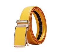 NIUXICH 3cm breiter Damen-/Herren-Ledergürtel, verstellbarer automatischer Schnallengürtel, Kleidung, dekorativer Gürtel, Gelb, 90cm