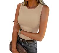 Nivarela Damen Ärmelloses Tanktop mit rundem Ausschnitt leicht, atmungsaktiv und gerippt; Racerback Weste für Alltag, Freizeit, Fitness und Streetwear; Basic Oberteil im Y2K Style XL Aprikose