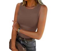 Nivarela Damen Ärmelloses Tanktop mit rundem Ausschnitt leicht, atmungsaktiv und gerippt; Racerback Weste für Alltag, Freizeit, Fitness und Streetwear; Basic Oberteil im Y2K Style M Braun