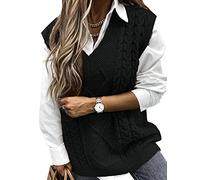 Niwicee Damen PulloverÄrmelloser Weste Pullunder V Ausschnitt Pullover Strickweste Winter Herbst Ärmelloser Strickpullover Armellos Oversize Strickpullover Warm S-XL