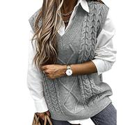 Niwicee Damen PulloverÄrmelloser Weste Pullunder V Ausschnitt Pullover Strickweste Winter Herbst Ärmelloser Strickpullover Armellos Oversize Strickpullover Warm S-XL