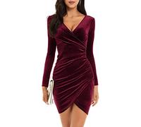 Niwicee Kleid Damen Silvester Weihnachten Sexy Cocktailkleid Winterkleid Abendkleid Langarm Elegant V Samt Bodycon Lang Winter Samt Partykleid Halloween Kleid