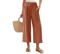 Niwicee Leinenhose Damen Sommer 3/4 Culotte Leichte Weite Leinenhose Sommerhose Elastische High Waist Loose Freizeithose Elegante Lounge Hosen mit Taschen (Ziegelrot, S)