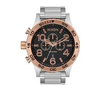 Nixon 51-30 Chrono Herren Armbanduhr, Quarz Analog, Edelstahl, 51mm, Edelstahlarmband, Silber/Orange, 30 bar, Zifferblattfarbe: Schwarz, Datumsanzeige, Chronograph, A1389-5383-00