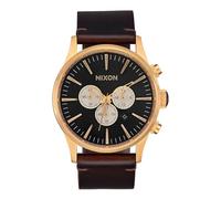 Nixon Herren Armbanduhr Sentry Chrono Leather mit Armband aus Leder 25mm, Wasserdichtigkeit: 10 Bar, Farbe: Gold/Indigo/Braun, Gehäusedurchmesser: 42 mm, A1391-5033-00