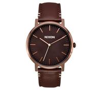 Nixon Porter Herren Armbanduhr 40 mm Gunmetal Grau, Quarz Analog Uhr mit Edelstahlgehäuse und braunem Lederarmband, 5 bar wasserdicht, A1058-5240-00