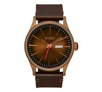 Nixon Sentry Leather Herren Armbanduhr aus Edelstahl und Leder in der Farbe Bronze-Schwarz 42mm, Wasserdichtigkeit: 10Bar, A105-5145-00