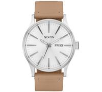 NIXON SENTRY LEATHER Uhr all silver/tan