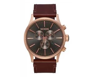 Nixon The Sentry Chrono Leather Rose Gold / Gunmetal / Brown (A4052001)