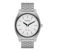 Nixon Time Teller Solar Herren Armbanduhr 40,5 mm Silber Weiß, Solar Analog Uhr mit Edelstahlgehäuse und Edelstahlarmband, 10 bar wasserdicht, A1369-5371-00