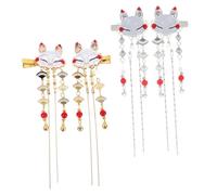 NIYANGLE 2 Paar Quasten Haarspangen Hanfu Haarschmuck mit Fuchs Legierung Vintage Haarnadeln für Damen Mädchen Festliche Haaraccessoires