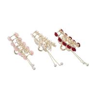 NIYANGLE 3 Stück 3 Stück-pack Rutschfeste Haarschleifen mit Quasten Florale Blumen Haarspangen in Weiß Pink und Rot Styling Klammern für Damen und Mädchen