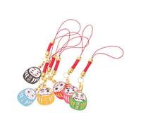 NIYANGLE 6 Stück Daruma Glücksbringer Schlüsselanhänger Japanische Kleine Figuren aus Geflochtenem Seil Originelle Kleiner Schlüsselringe für Rucksack und Wohnraumdekoration