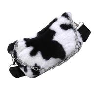 NIYANGLE Damen Plüsch Umhängetasche mit Kuhmuster Mittelgroße Schultertasche aus Weichem Plüsch Großer Stauraum Vielseitige Handtasche mit Breitem Tragegurt für Alltag und Shopping