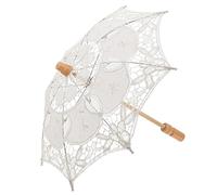 NIYANGLE Eleganter Spitzenregenschirm Weißer Brautschirm mit Holzgriff Leichter Tragbarer Stockschirm für Hochzeitsdekoration Fotoshooting und Bühnenauftritte Geeignet für Frauen und