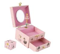 NIYANGLE Musik schmuckbox mit Spiegel Ballerina Musikspieluhr Eleganter Doppelstöckiger Schmuck organizer für Mädchen Kosmetik Aufbewahrung