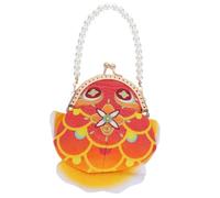 NIYANGLE Vintage Leichter Polyester mit Perlen Bestickte Handtasche Chinesische und Kiss Lock Verschluss Geldbeutel mit 3D Fischmuster für Hochzeit und Reise