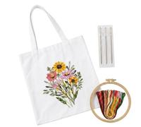 NIYATA Stickset für Anfänger Erwachsene - Komplettes Stickerei Set mit Blumen-Tragetasche zum Besticken, Stickrahmen, Garn, Nadeln & Anleitung, Sticken für Anfänger, DIY Kreativset Geschenk (Weiß)