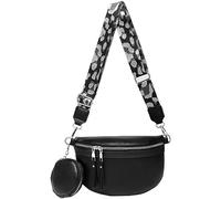 NIYUTA Bauchtasche Damen Leder Crossbody Bag Damen Umhängetasche Damen Breiter Gurt Geldbörse Schultertaschen, Mode Hüfttaschen Klein Moderne Breitem Schultergurt Schwarz