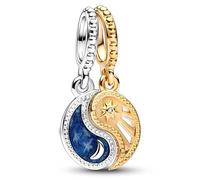 NJCXOLA Charms Anhänger Damen 925 Sterling Silber Gold Blau Sonne Mond Sterne Pavé Clip Zirkonia Bead Charm Stopper Schmuck Geburtstagsgeschenke Denkmal für Frauen Freundin Mutter