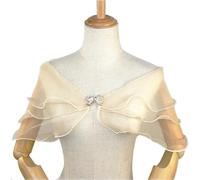 NJIEzhao Damen Abendkleider Schals Hochzeit Schal Spitze Cape Braut Achselzucken Tops for Party Rüschen Chiffon Cover Ups schulterfrei Hochzeitsschal(Yellow)