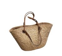 NJIEzhao Geflochtene Strandtasche Sommer Korbgeflecht Korbtaschen Rattan Damen Handtaschen Handgemacht Strand Stroh Einkaufstasche Schulter Khaki(Khaki,51x28x19cm)
