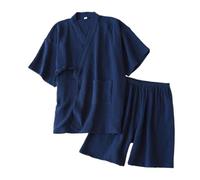 NJIEzhao Kimono-Nachtwäsche-Set für Herren Männer Sommer Baumwolle Pyjama Sets Kurze V-Ausschnitt Kimono Pijamas Dünne Nachtwäsche 2 Stück Set(Color 2,XL(80-90KG))