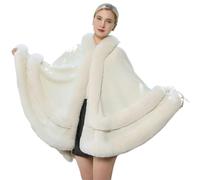 NJIEzhao Kunstfell Cape für Damen Doppelter Pelz-Cape-Mantel mit Kapuze, Schal, Winter-Damen-Strick-Poncho-Mantel, Faux-Wraps, groß(White)